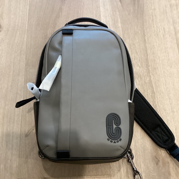 NWT UNISEX COACH BLACK/ GRAY LEATHER ONE SHOULDER BACKPACK MEDIUM SIZE - Picture 15 of 16